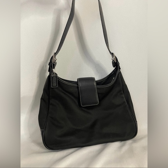 vintage COACH Hamptons #7701 black + black canvas & leather satchel bag - Picture 1 of 8